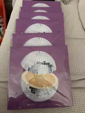 Purple Disco Ball Orange Slice wall decor 70s party  lot of 7
